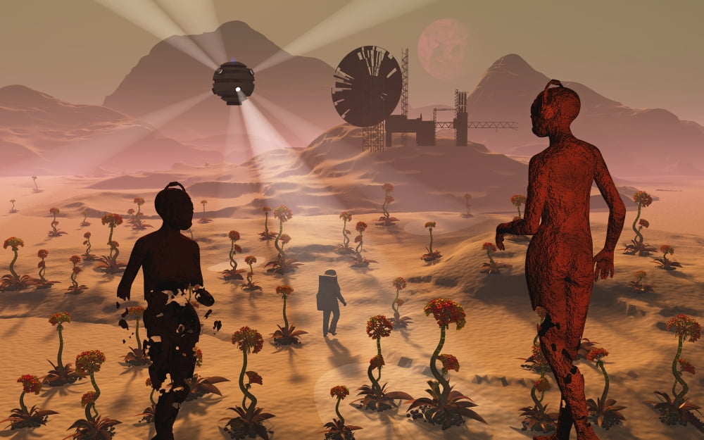 A lone explorer discovers the ruins of an abandoned listening outpost on an alien world Canvas Art - Mark StevensonStocktrek Images (18 x 12)
