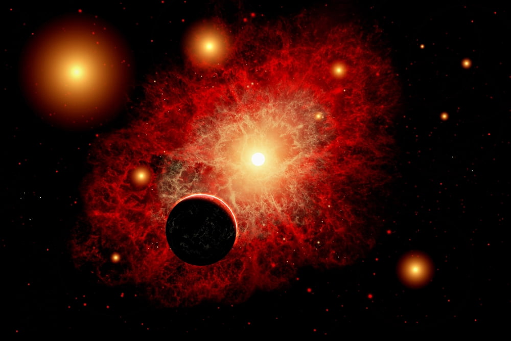 A lone planet orbiting a cluster of red giant stars Canvas Art - Mark StevensonStocktrek Images (18 x 12)