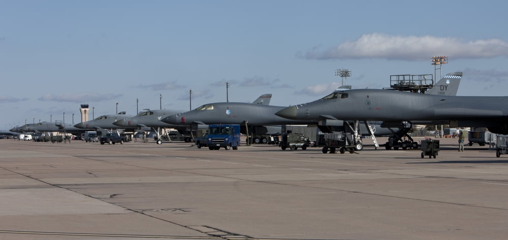 A long line up of B-1B Lancers at Dyess Air Force Base Texas Canvas Art - HIGH-G ProductionsStocktrek Images (21 x 10)