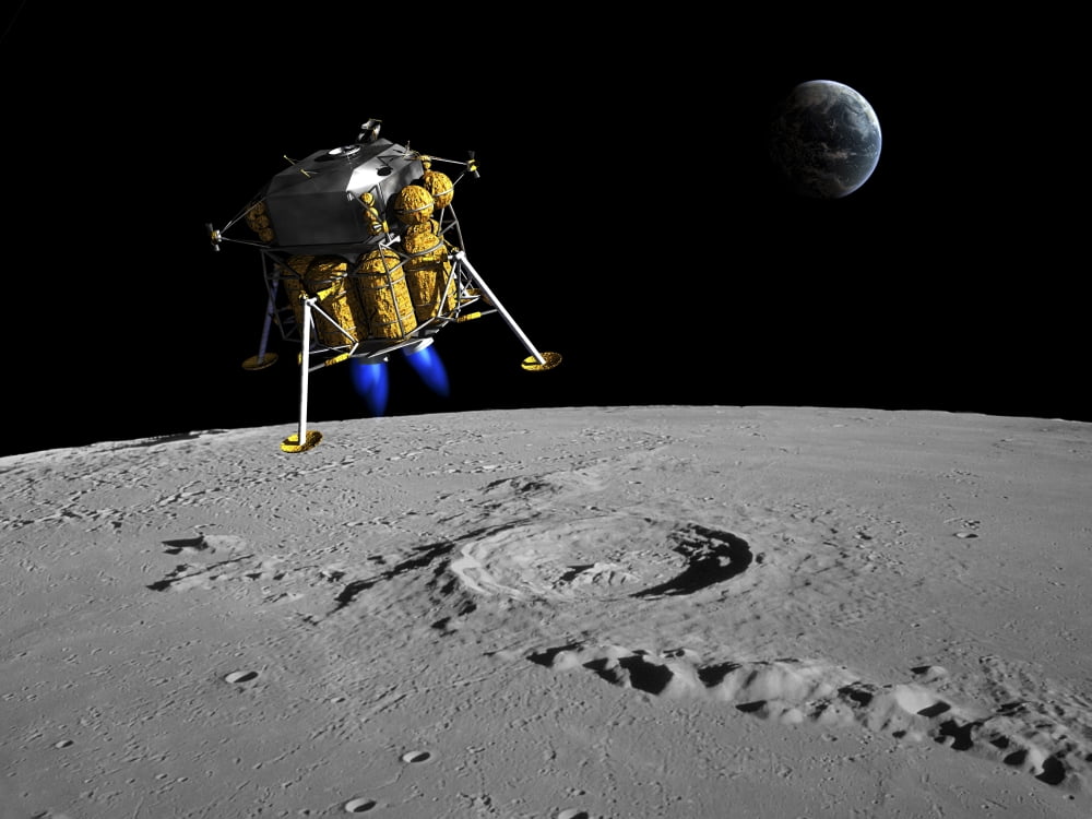 A lunar lander begins its descent to the moons surface Canvas Art - Walter MyersStocktrek Images (17 x 13)