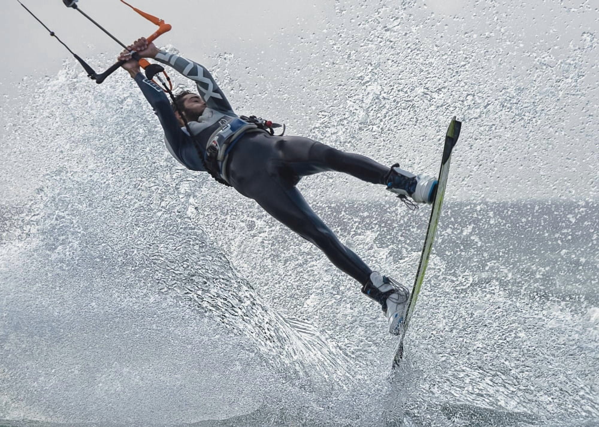 A man kitesurfing Tarifa Cadiz Andalusia Spain Canvas Art - Ben Welsh Design Pics (18 x 13)