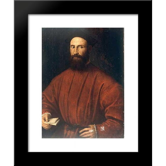 A man with letter 20x24 Framed Art Print by Lorenzo Lotto