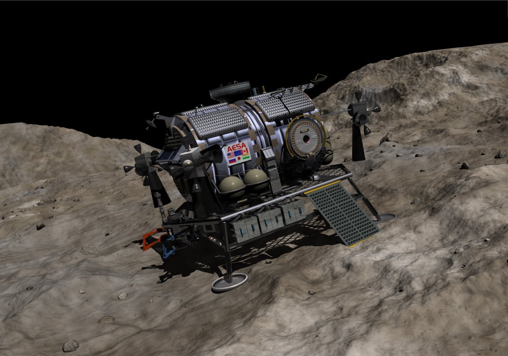 A manned Asteroid Lander on the surface of an asteroid Canvas Art - Walter MyersStocktrek Images (17 x 12)