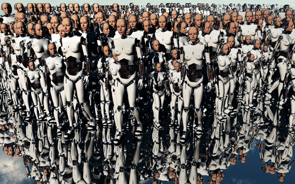 A mass gathering of female like Androids Canvas Art - Mark StevensonStocktrek Images (36 x 23)