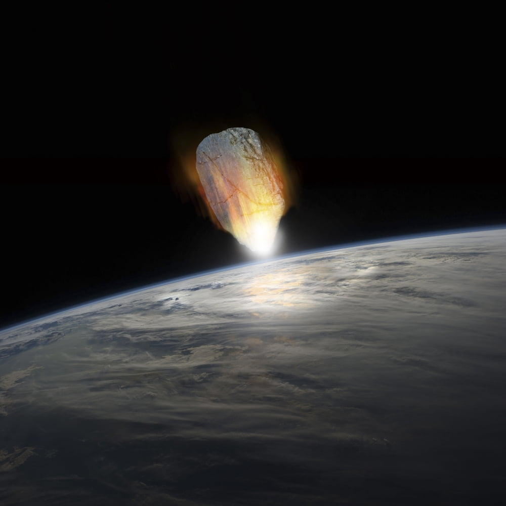 A massive asteroid enters Earths atmosphere moments before impact with the planet Canvas Art - Marc WardStocktrek Images (29 x 29)