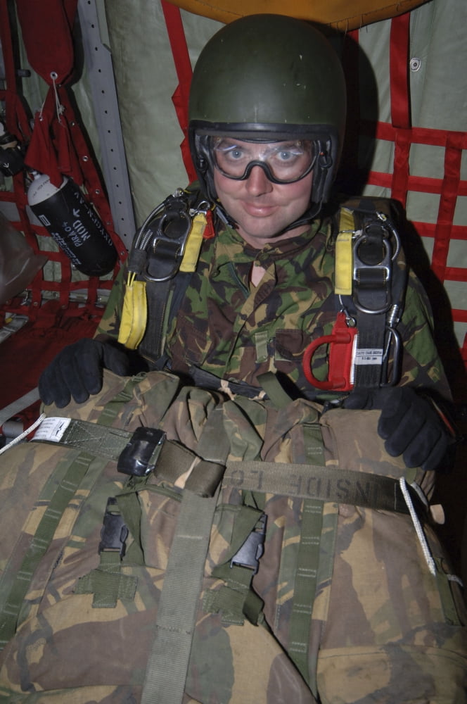A member of the Pathfinder Platoon waits for parachute jump training aboard a C-130 Hercules Canvas Art - Andrew ChittockStocktrek Images (23 x 34)