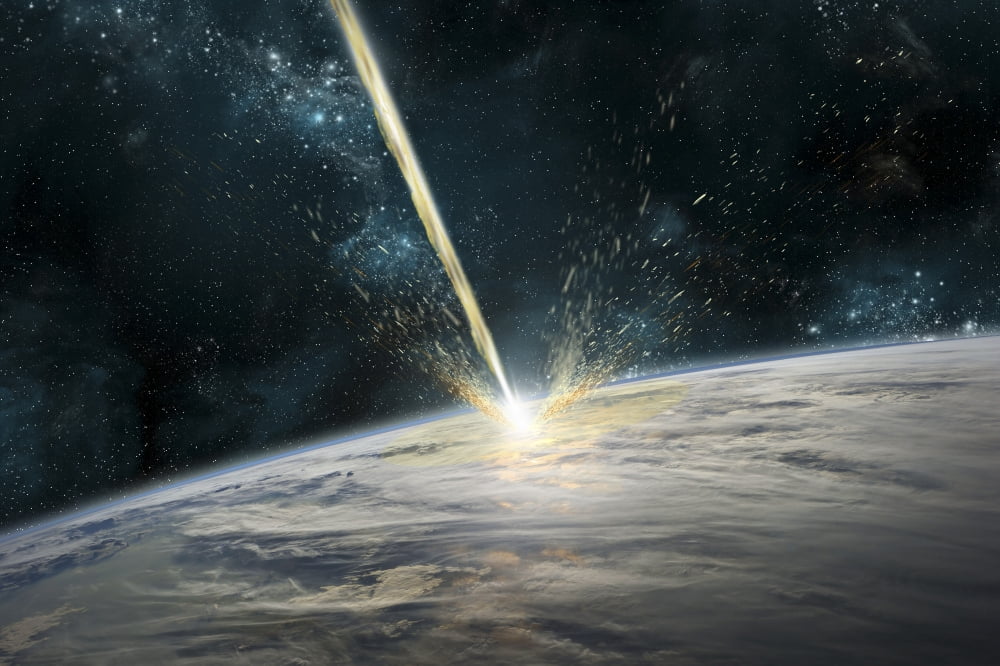 A meteor strikes Earth Canvas Art - Marc WardStocktrek Images (17 x 12)