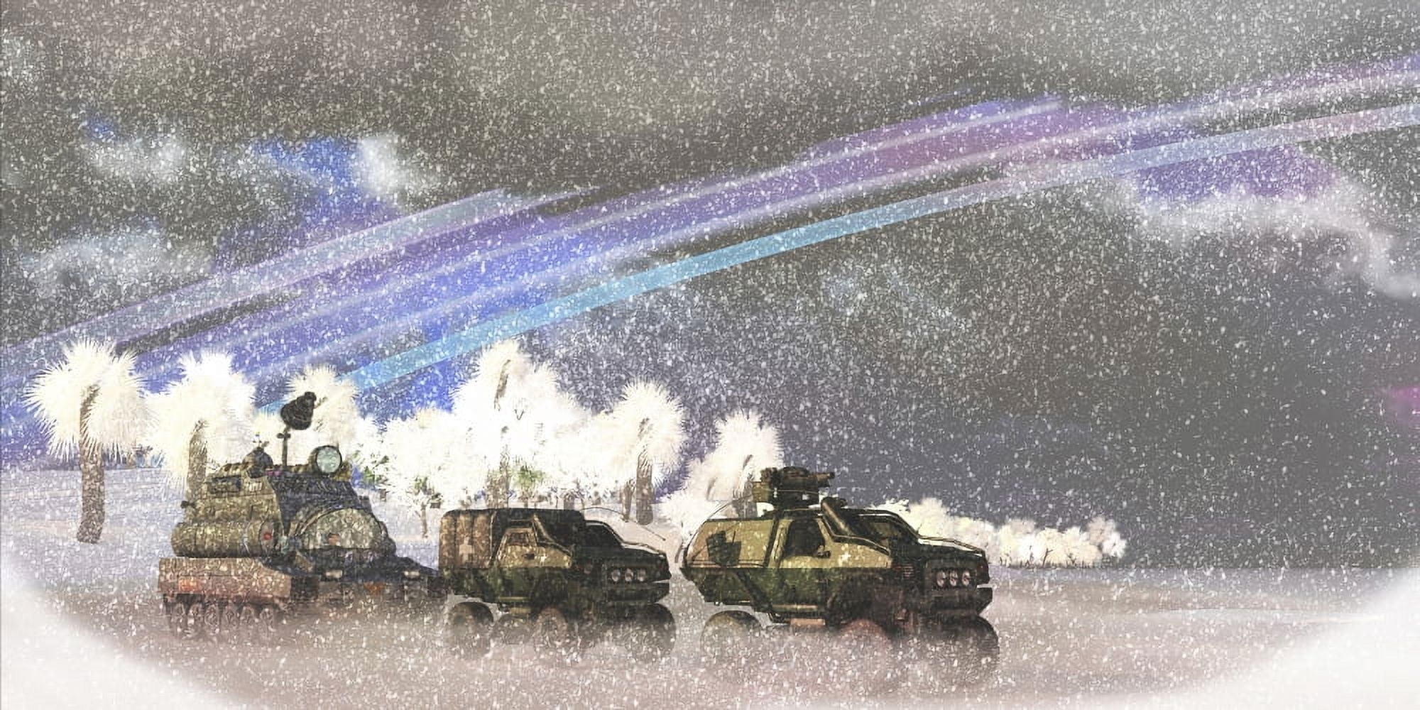 A military convoy in a sever winter storm on an alien planet Canvas Art - Corey FordStocktrek Images (20 x 10)