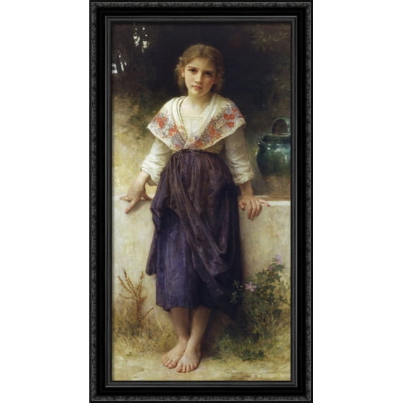 A moment's rest 22x40 Large Black Ornate Wood Framed Canvas Art by William Adolphe Bouguereau