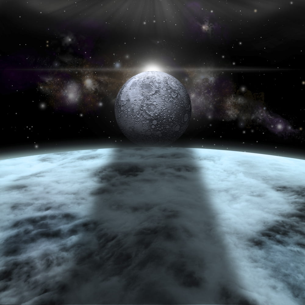 A moon rises above a stormy gas giant planet Canvas Art - Marc WardStocktrek Images (29 x 29)