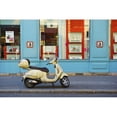 thumbnail image 1 of A motorized scooter parked outside a blue building along a street Canal Saint Martin; Paris France Print, 1 of 2