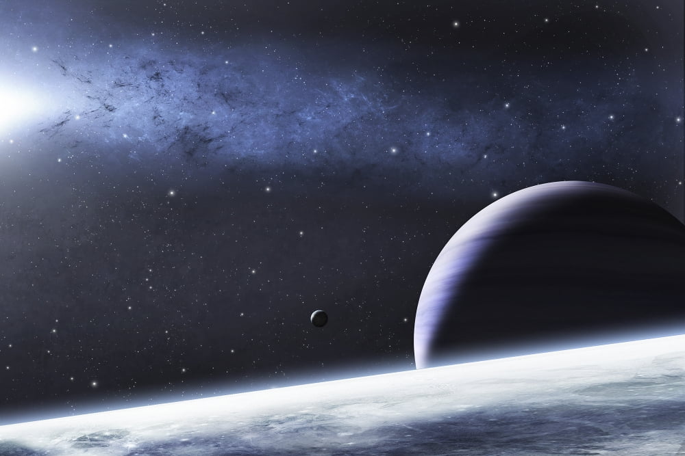A mysterious light illuminates a small nebula and nearby planets Canvas Art - Justin KellyStocktrek Images (34 x 23)