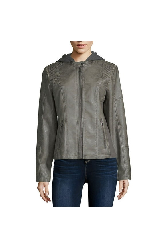 A.n.a Faux Leather Lightweight Motorcycle Jacket, Womens, Size Large, Gray