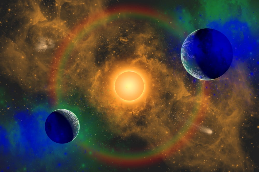 A nebulous alien planetary star system Canvas Art - Mark StevensonStocktrek Images (35 x 24)