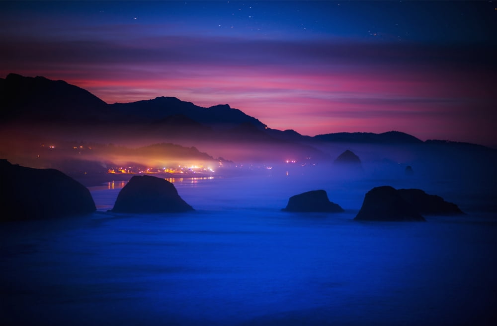 A new day begins on the west coast Cannon Beach Oregon United States of America Canvas Art - Robert L Potts Design Pics (19 x 12)