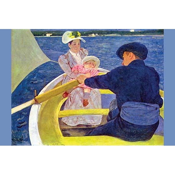 A oarsman pulls a rowboat with a sail as a woman in fine dress and bonnet sits fore with her baby in her arms Poster Print by Mary Cassatt (24 x 36)