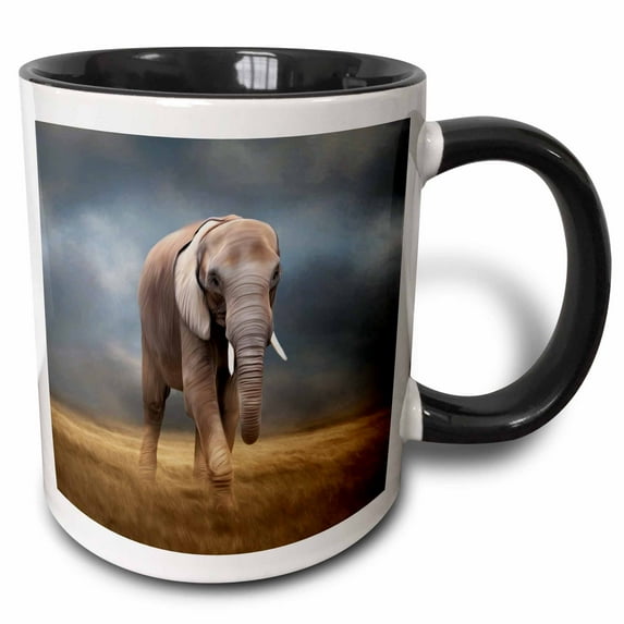 A painted African elephant on tour in the savanna. 11oz Two-Tone Black Mug mug-339850-4