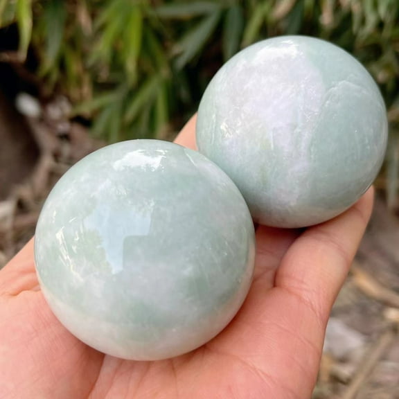 A pair Natural Green jade carved crystal balls, Tai Chi Middle-aged Handball Wrist Power Ball FengShui Lucky Fortune Decoration Collection
