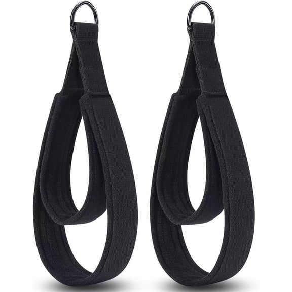 A pair Pilates Straps - Double Loop D-Ring Straps for Reformer, Padded, Home Gym Workout, Cable Accessories, Workout Equipmentblack