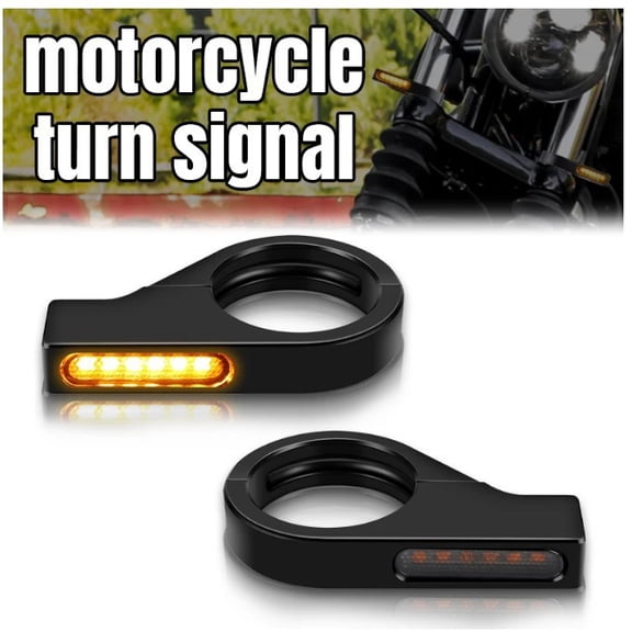 A pair Switchback Sequential Front Fork LED Turn Signals, Motorcycle Running Lights for 41mm Front Mount Fork Sportster