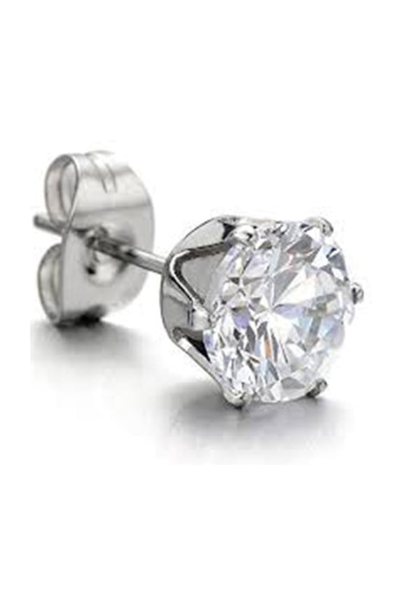 A pair of 7mm hexagonal claw diamond silver needle earrings, simple, stylish and elegant, white zircon earrings, suitable for men and women