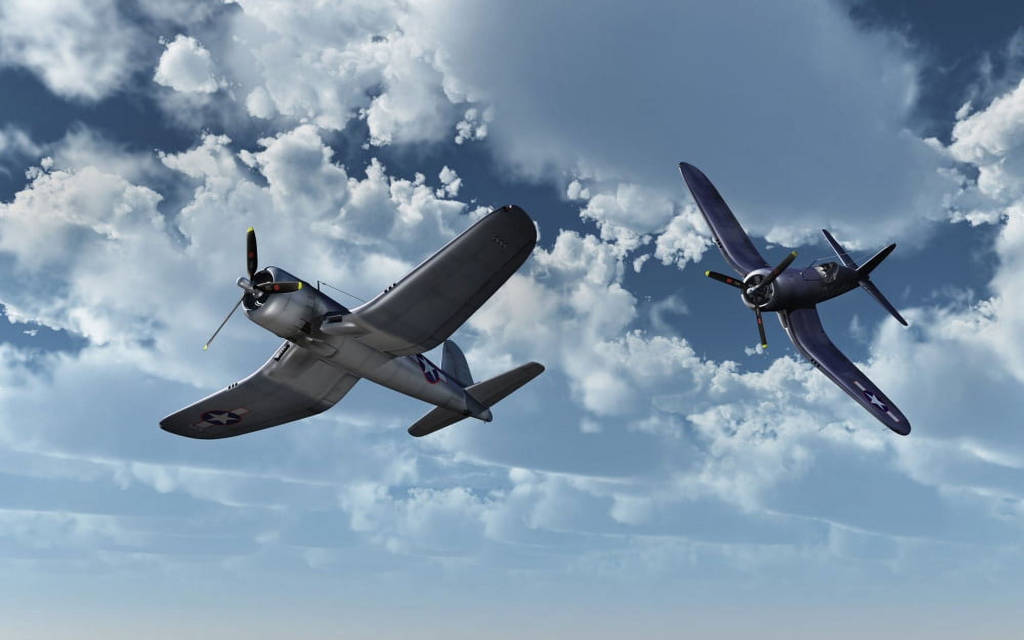 A pair of American Vought F4U Corsair aircraft in flight during World War II Canvas Art - Mark StevensonStocktrek Images (36 x 23)