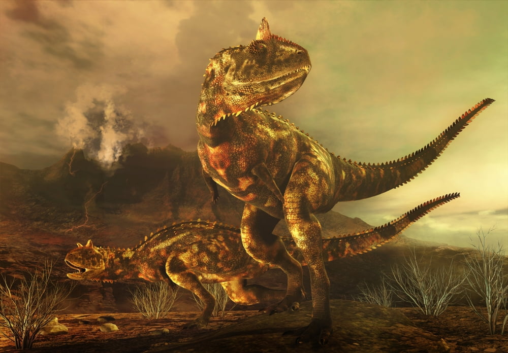 A pair of Carnotaurus dinosaurs on the prowl Canvas Art - Philip BrownlowStocktrek Images (34 x 24)