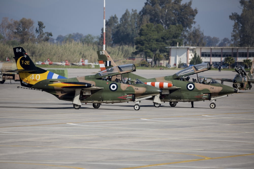 A pair of Hellenic Air Force T-2 Buckeye trainer aircraft Kalamata Greece Canvas Art - Timm ZiegenthalerStocktrek Images (17 x 12)