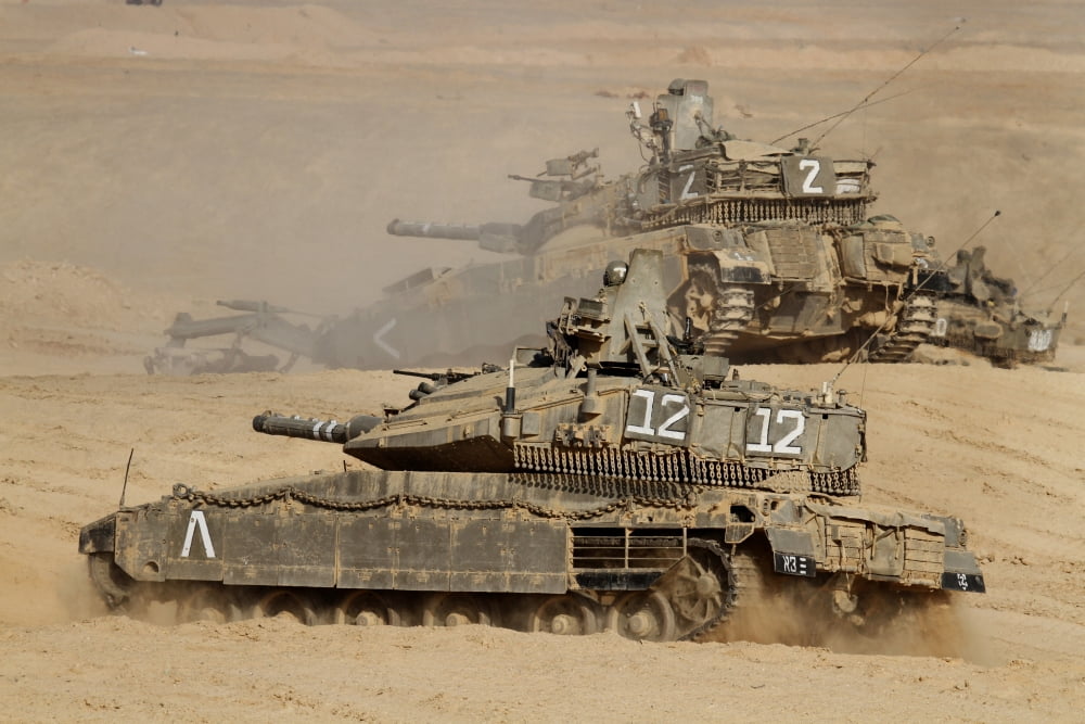 A pair of Israel Defense Force Merkava Mark IV main battle tanks Canvas Art - Ofer ZidonStocktrek Images (18 x 12)