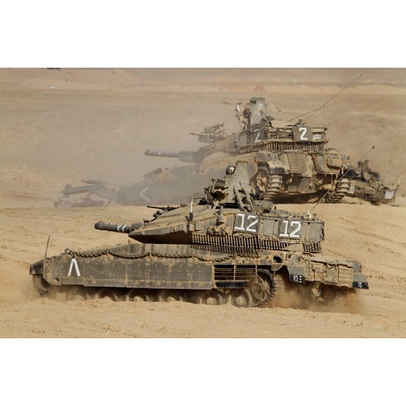 A pair of Israel Defense Force Merkava Mark IV main battle tanks Canvas Art - Ofer ZidonStocktrek Images (18 x 12)