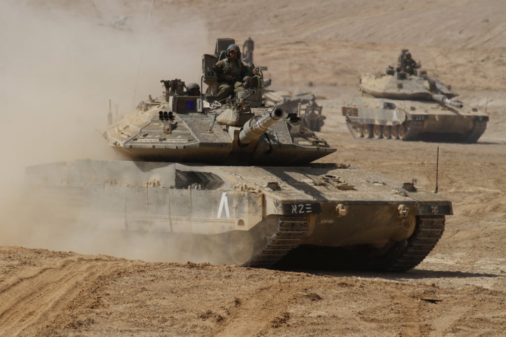 A pair of Israel Defense Force Merkava Mark IV main battle tanks Canvas Art - Ofer ZidonStocktrek Images (18 x 12)