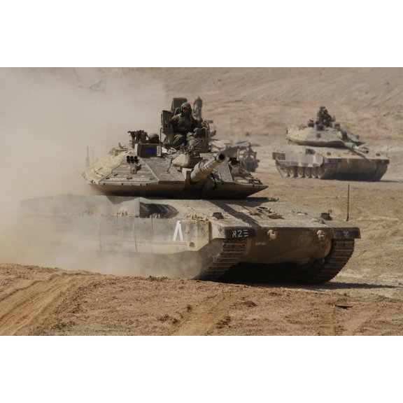 A pair of Israel Defense Force Merkava Mark IV main battle tanks Canvas Art - Ofer ZidonStocktrek Images (18 x 12)