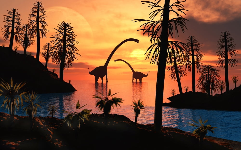 A pair of Omeisaurus dinosaurs from the Jurassic period of time Canvas Art - Mark StevensonStocktrek Images (36 x 23)