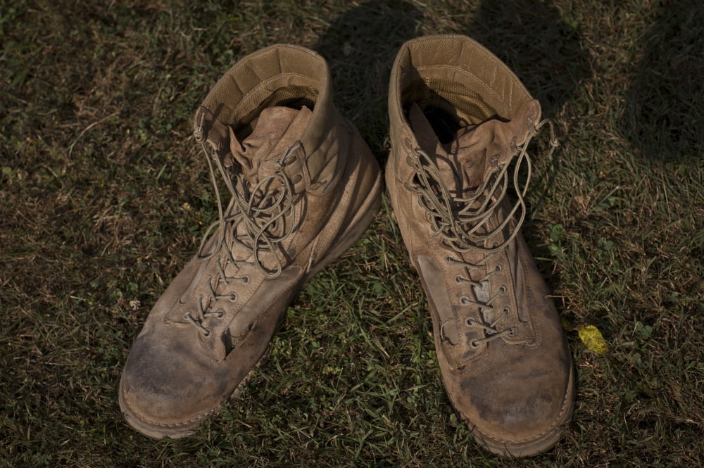 A pair of combat boots belonging to a US Marine Corps Sergeant Canvas Art - Stocktrek Images (35 x 23)