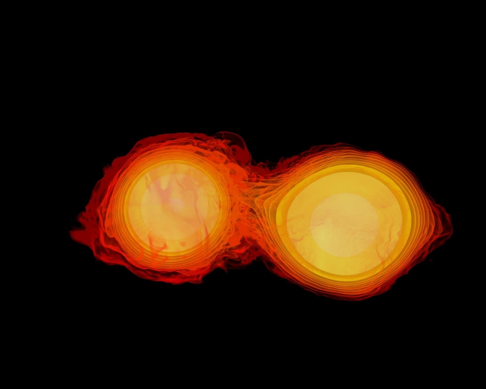 A pair of neutron stars colliding merging and forming a black hole Canvas Art - Stocktrek Images (32 x 26)