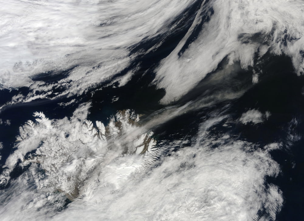 A pale gray ash plume blows from the summit of Eyjafjallajokull volcano Canvas Art - Stocktrek Images (33 x 24)