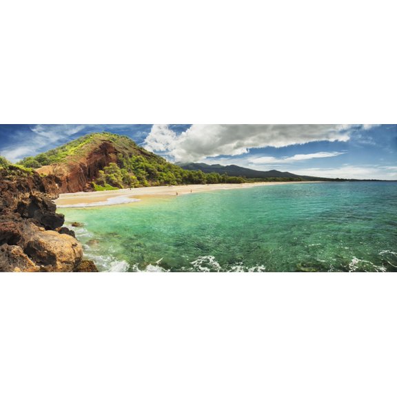 A panoramic of Big Beach Makena Maui Hawaii United States of America Canvas Art - Jenna Szerlag Design Pics (35 x 13)