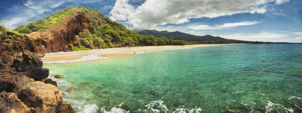 A panoramic of Big Beach Makena Maui Hawaii United States of America Canvas Art - Jenna Szerlag Design Pics (44 x 16)