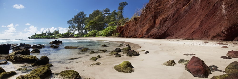 A panoramic of Koki Beach Hana Maui Hawaii United States of America Canvas Art - Jenna Szerlag Design Pics (44 x 15)