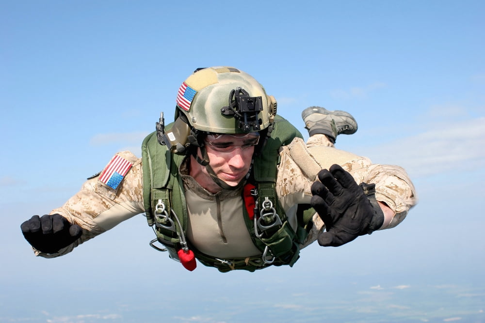 A pararescueman checks his altitude as he freefalls through the sky Canvas Art - Stocktrek Images (35 x 24)