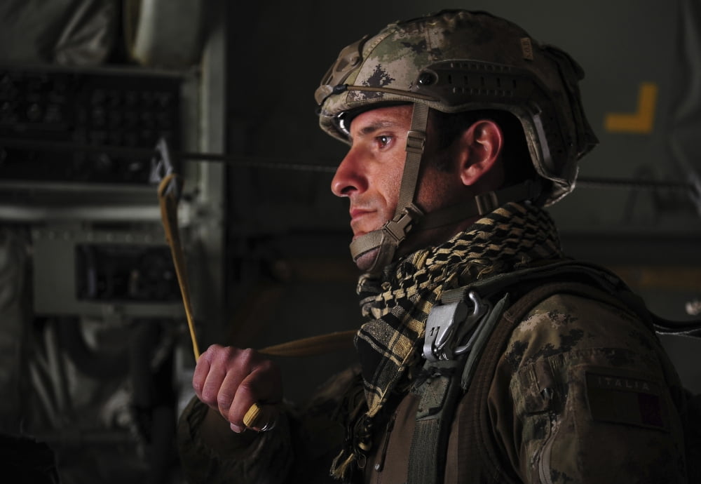 A paratrooper from the Italian Army waits for jump approval Canvas Art - Stocktrek Images (34 x 24)