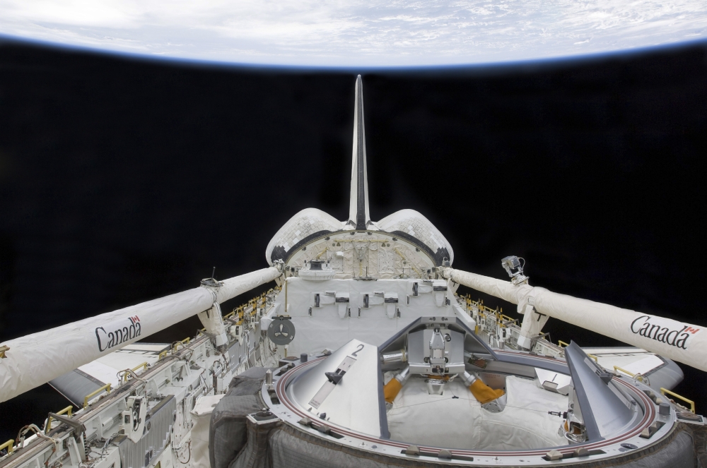 A partial view of Space Shuttle Endeavours payload bay Canvas Art - Stocktrek Images (34 x 23)