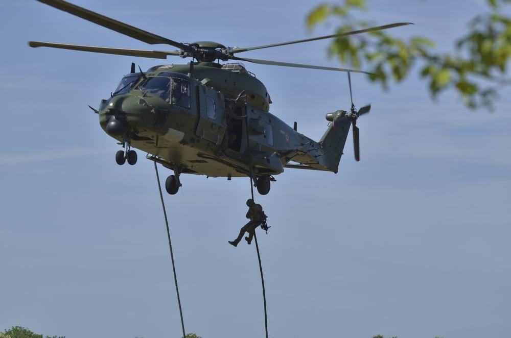 A pathfinder of the Belgian Army fast-roping from a NH90 helicopter Canvas Art - Luc De JaegerStocktrek Images (18 x 12)