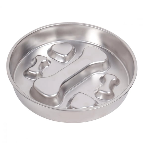 A pet bone 304 stainless steel footprint dog bowl slow food bowl large capacity feeding pet bowl non-slip bone dog meal tray med