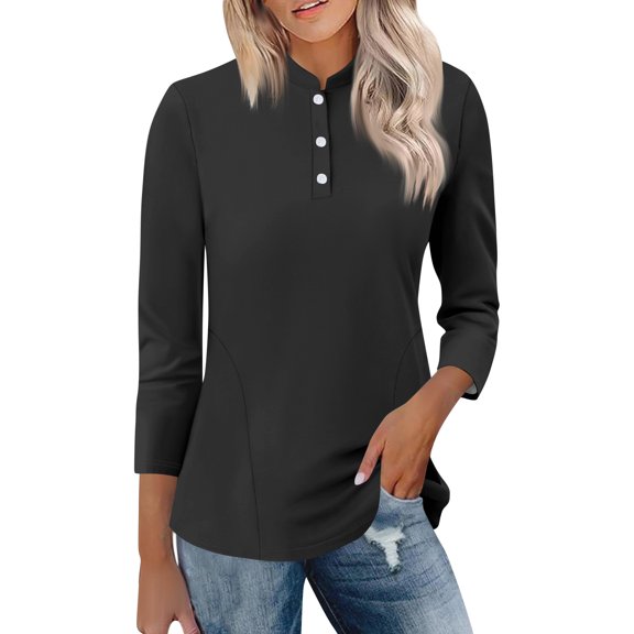 A plain V-neck,three-quarter sleeve, buttoned T-shirt for daily commuting for ladies. Ideal gift for girlfriend on birthdays, Halloween or Christmas