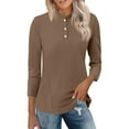 thumbnail image 1 of A plain V-neck,three-quarter sleeve, buttoned T-shirt for daily commuting for ladies. Ideal gift for girlfriend on birthdays, Halloween or Christmas, 1 of 6