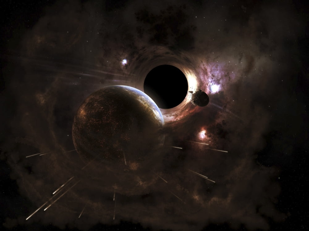A planets population fleas in panic from a massive black hole Canvas Art - Kevin LafinStocktrek Images (17 x 13)