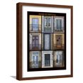 thumbnail image 1 of Art.com A poster featuring nine different doors of interest shot through Portugal. Photographic Print by Mallorie Ostrowitz, Brown Frame Wall Art, 17" x 21", 1 of 5