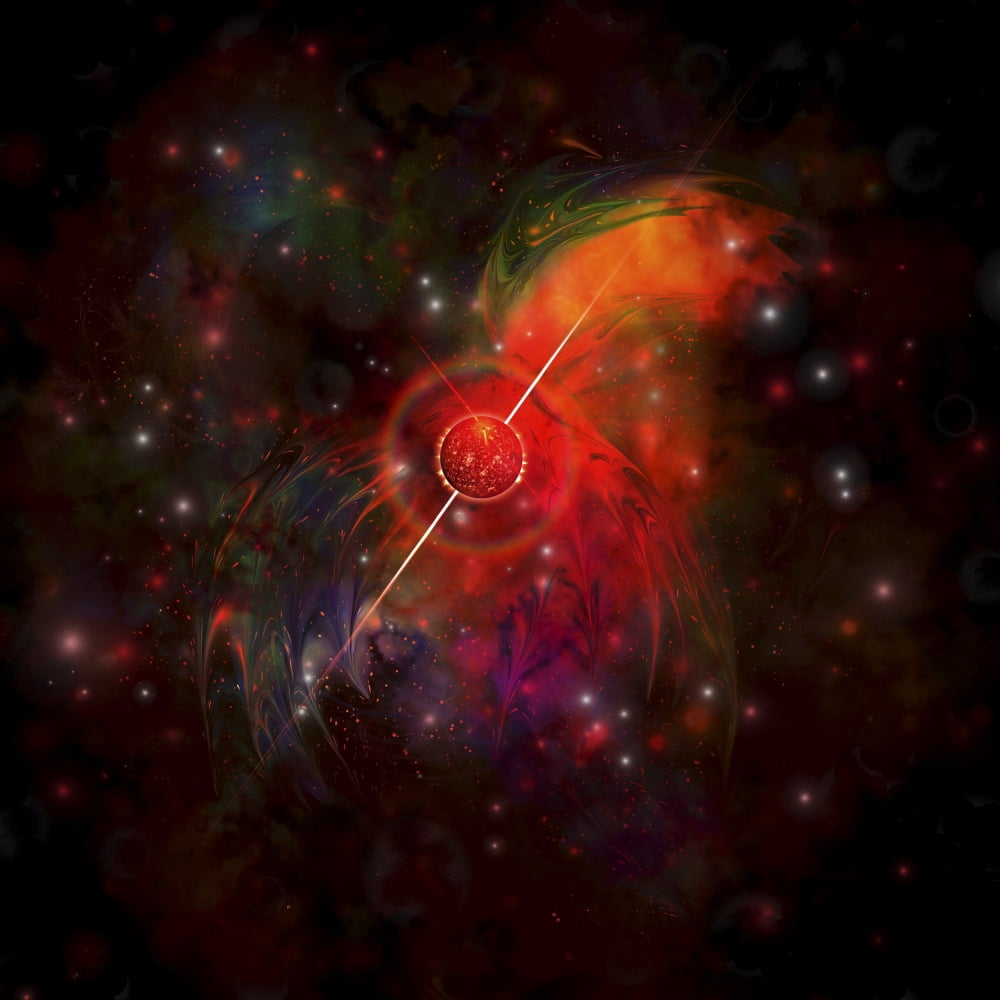 A pulsar star radiating strong beams of light Canvas Art - Corey FordStocktrek Images (28 x 28)