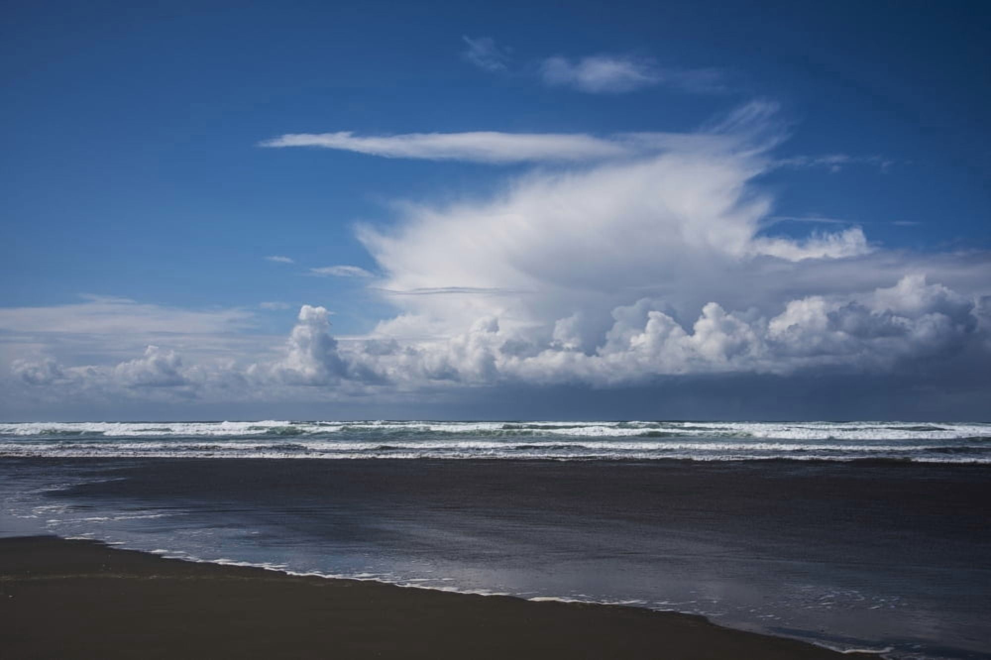 A rain shower passes near the beach Seaside Oregon United States of America Canvas Art - Robert L Potts Design Pics (38 x 24)